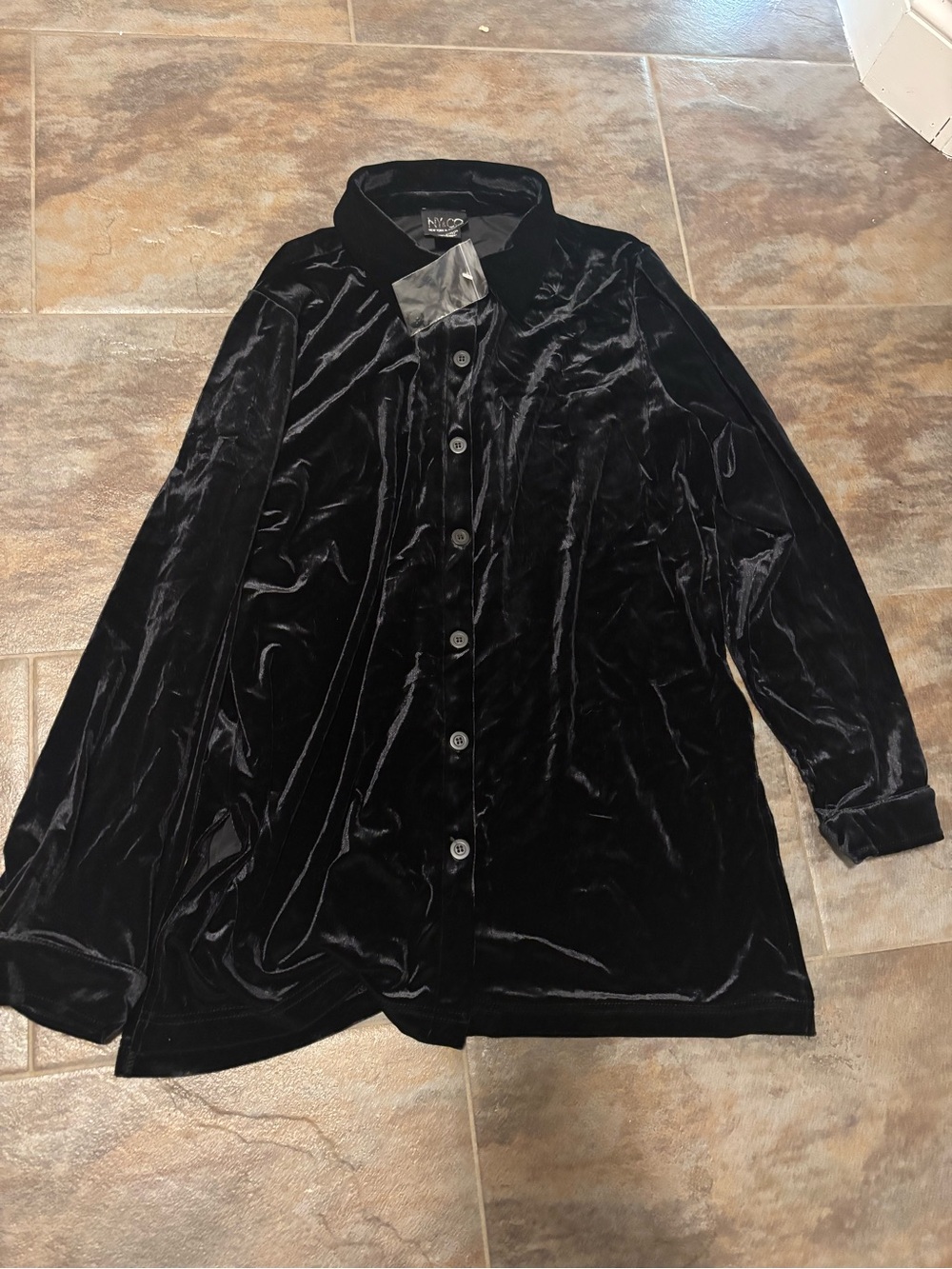 NY&Co velvet Button-Up Shirt tunic - Black nwot